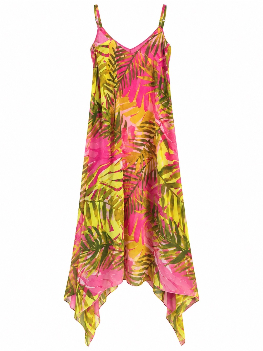 Nina Leonard M Tropical Palm Print Handkerchief Hem Maxi Dress - Picture 3 of 4